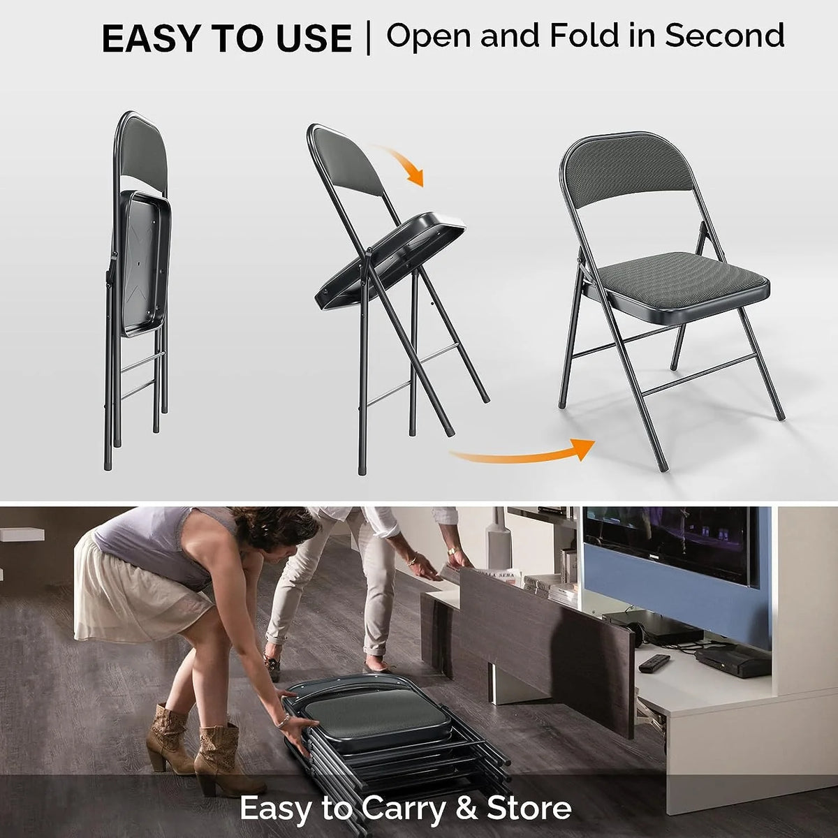 Black Set of 4 Padded Folding Chairs R901460
