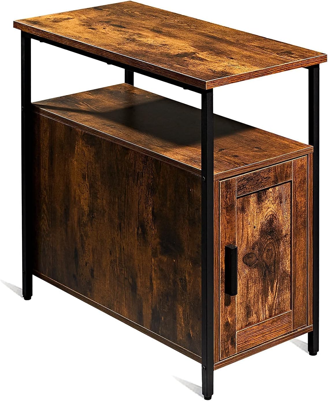 Brown Wooden End Table with Shelf and Storage Cabinet F7838