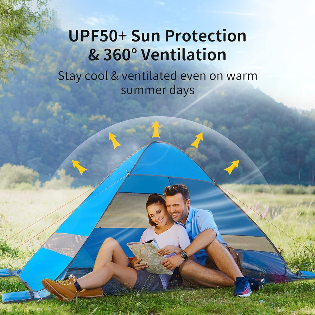 Beach Tent, Anti UV Pop Up Camping Tent with Carry Bag for 4 Person H9908