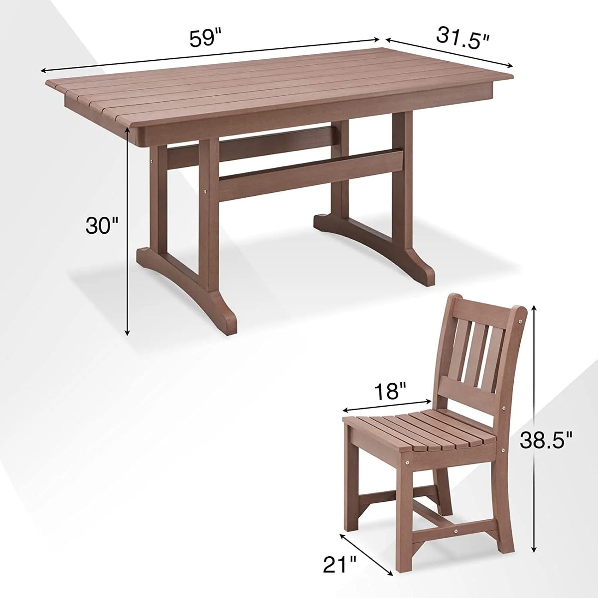Brown 6-Person Poly Lumber Outdoor Dining Table G438340