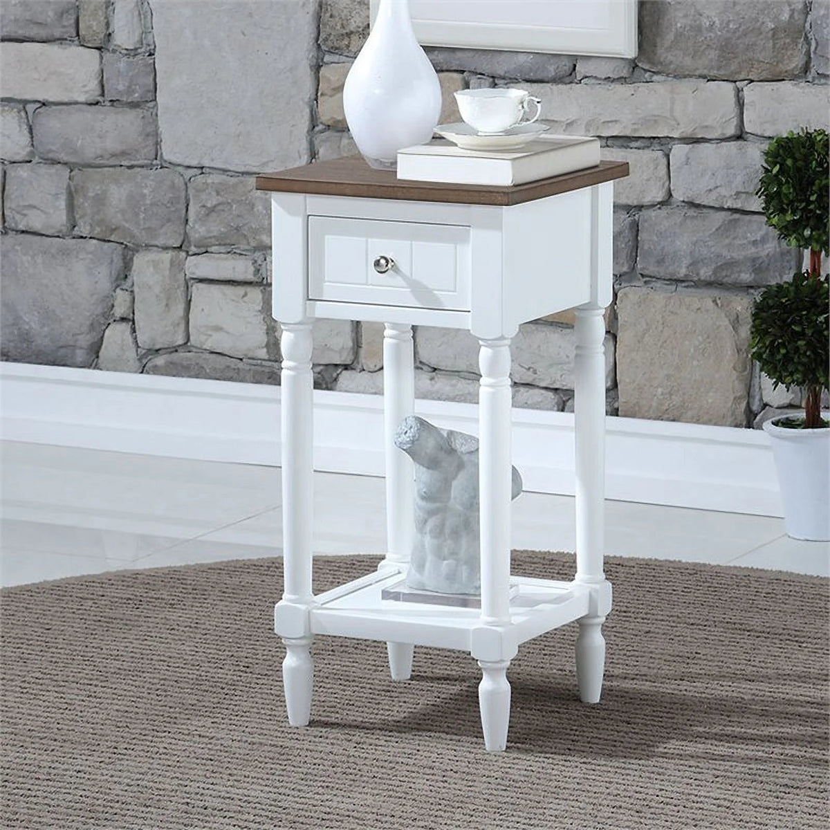 White One-Drawer Wood End Table Set of 2 D8209