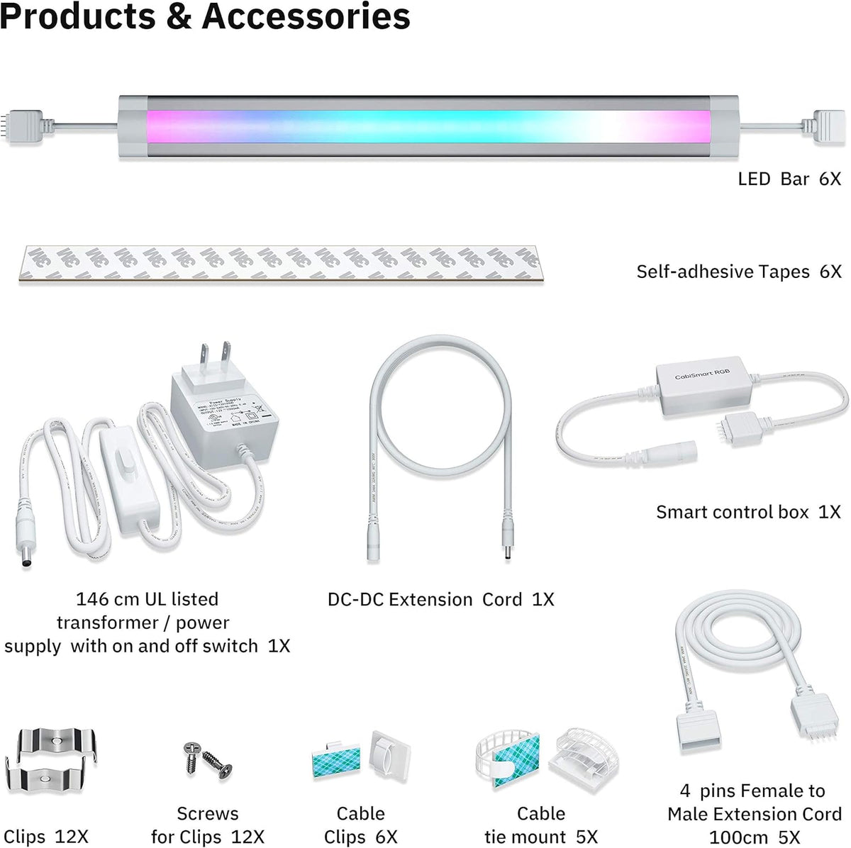 RGB Under Cabinet Lights 6 Lights Bar Kit H91917