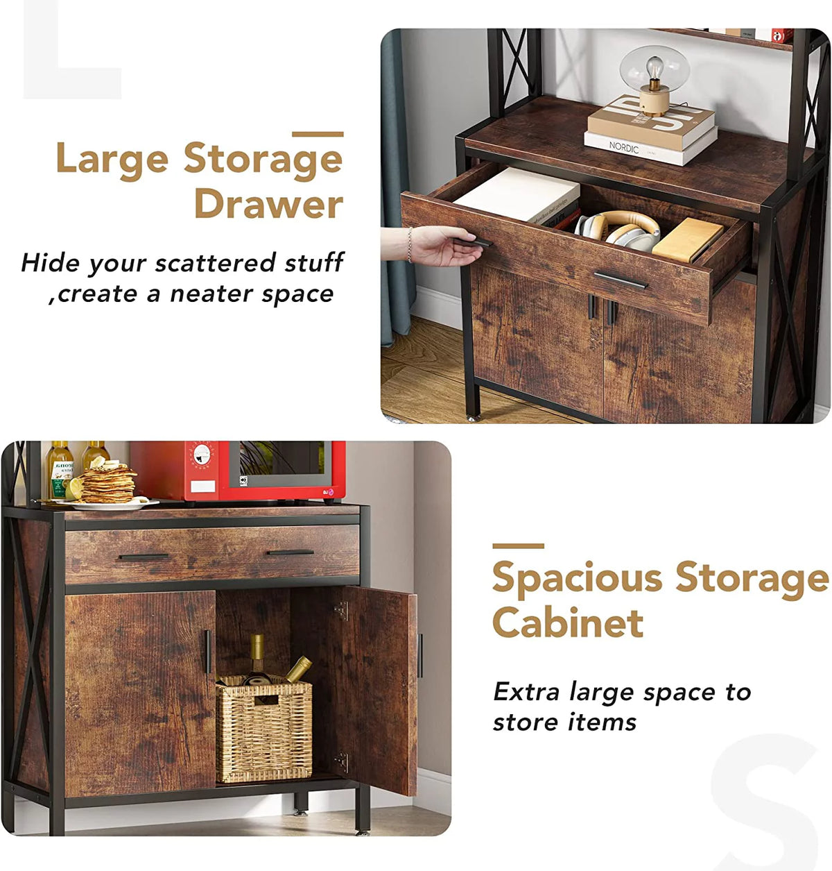 Tall Industrial Bookshelf with Drawer and Doors K4166