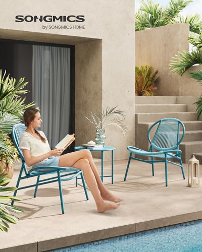 Lake Blue 3 Pieces Patio Furniture Set with Side Table and 2 Chairs E7603