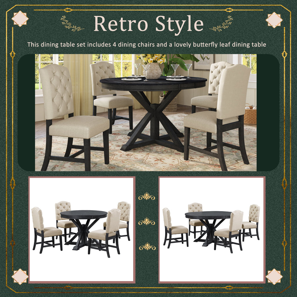 Extendable Dining Table Set with 4 Upholstered Chairs F785763