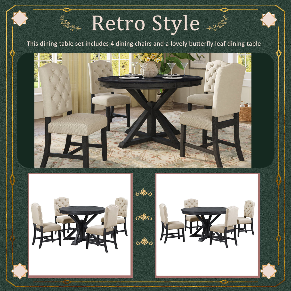 Extendable Dining Table Set with 4 Upholstered Chairs F785763