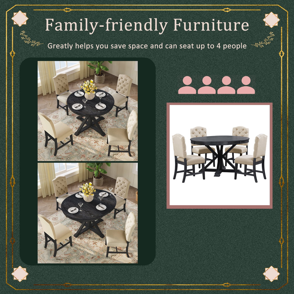 Extendable Dining Table Set with 4 Upholstered Chairs F785763