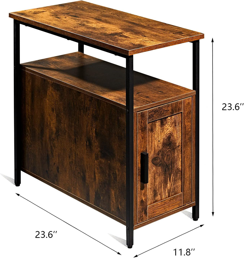 Brown Wooden End Table with Shelf and Storage Cabinet F7838
