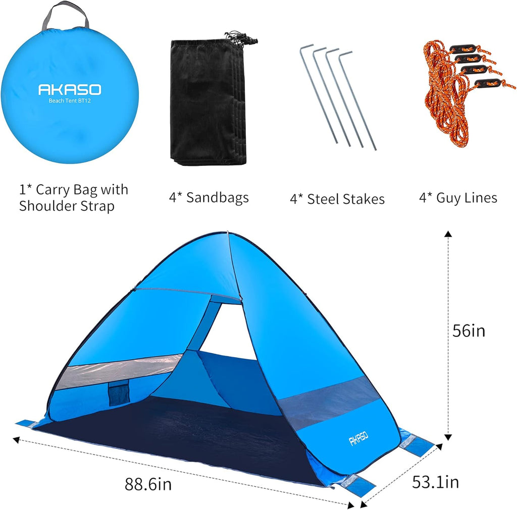 Beach Tent, Anti UV Pop Up Camping Tent with Carry Bag for 4 Person H9908