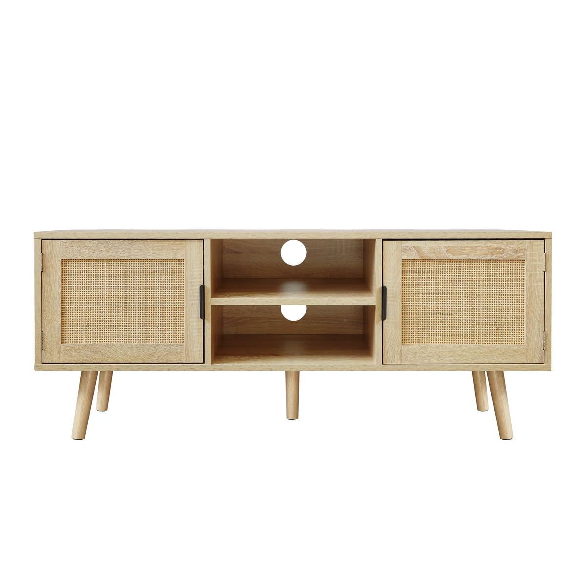 Farmhouse Wood TV Stand for 55 Inch TV with 2 Rattan Doors B933872