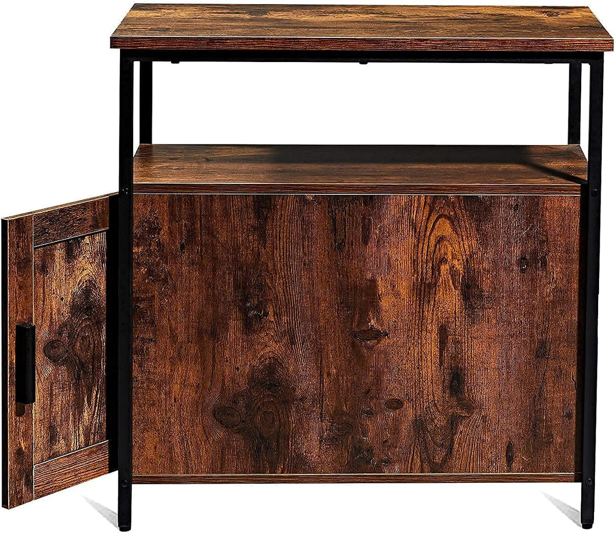 Brown Wooden End Table with Shelf and Storage Cabinet F7838