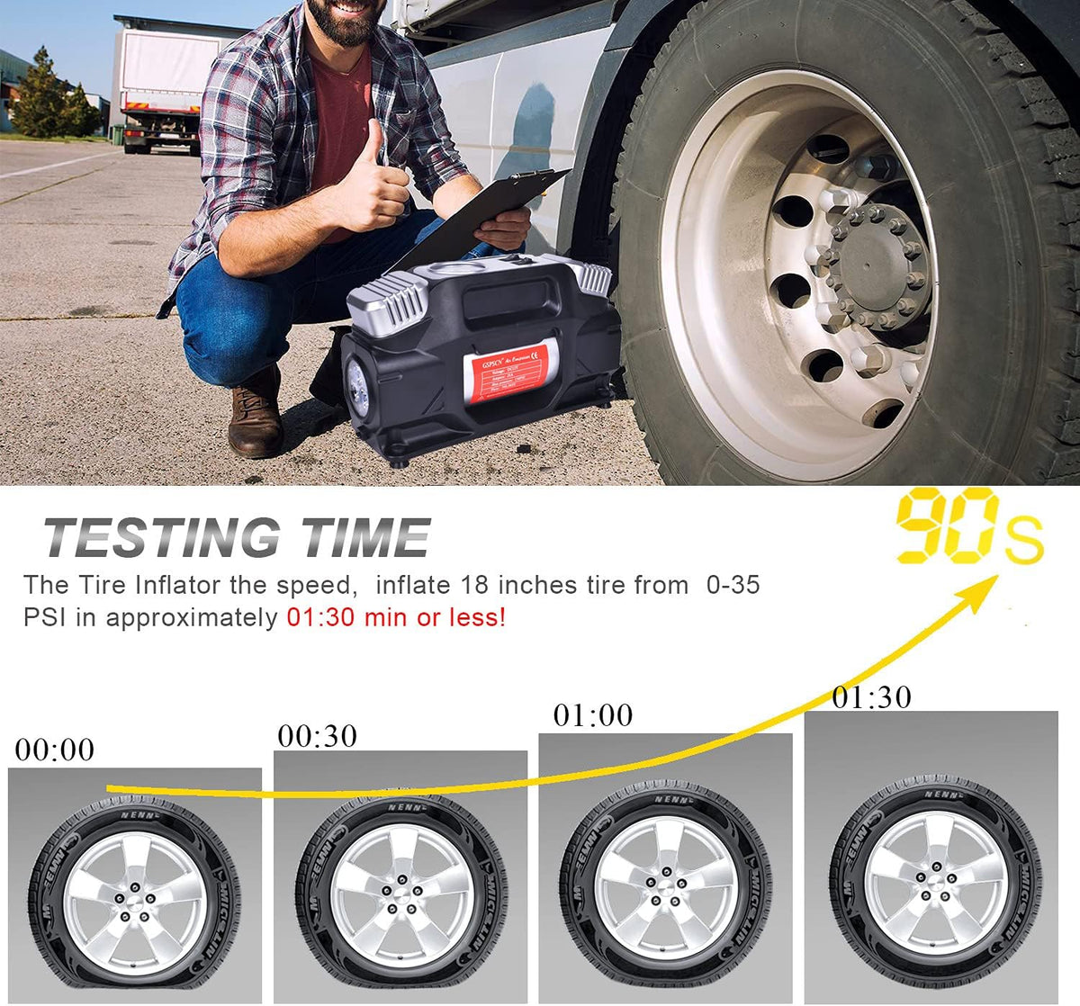 Portable 12V Heavy Duty Metal Tire Inflator 150PSI Air Compressor C879