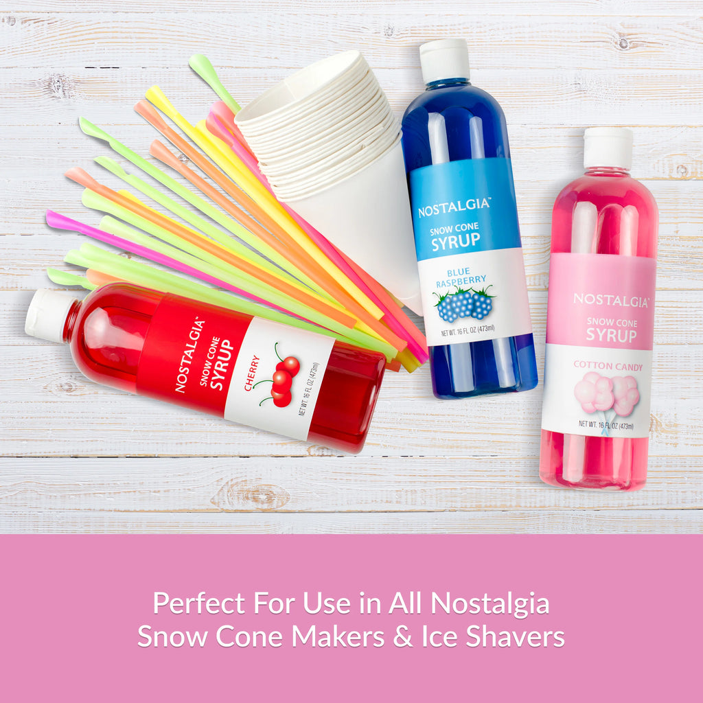 16-Ounce Snow Cone Syrups, Cups and Spoon-Straws Party Kit E67533