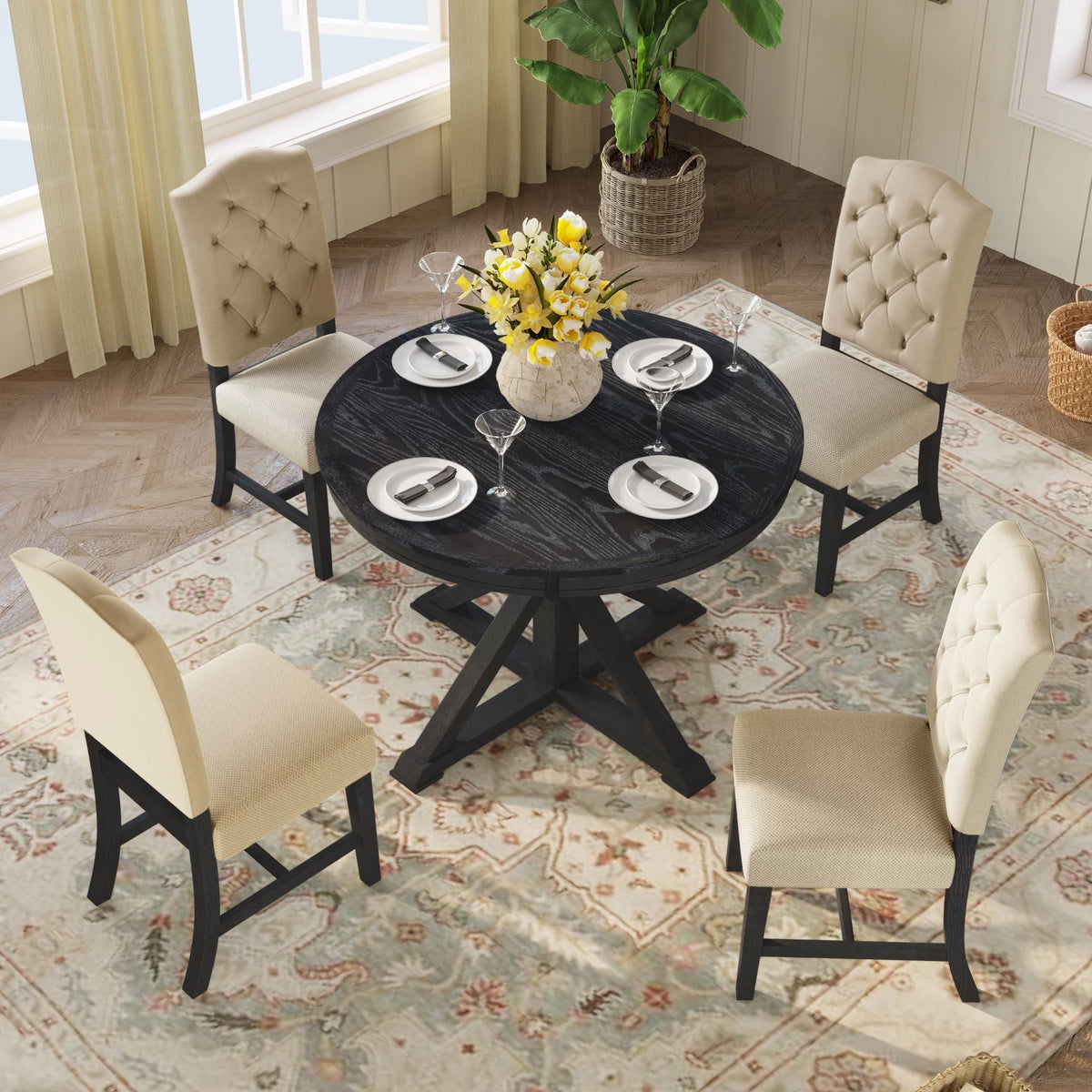 Extendable Dining Table Set with 4 Upholstered Chairs F785763