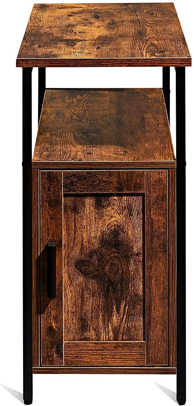 Brown Wooden End Table with Shelf and Storage Cabinet F7838