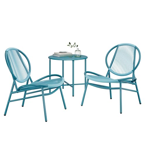 Lake Blue 3 Pieces Patio Furniture Set with Side Table and 2 Chairs E7603