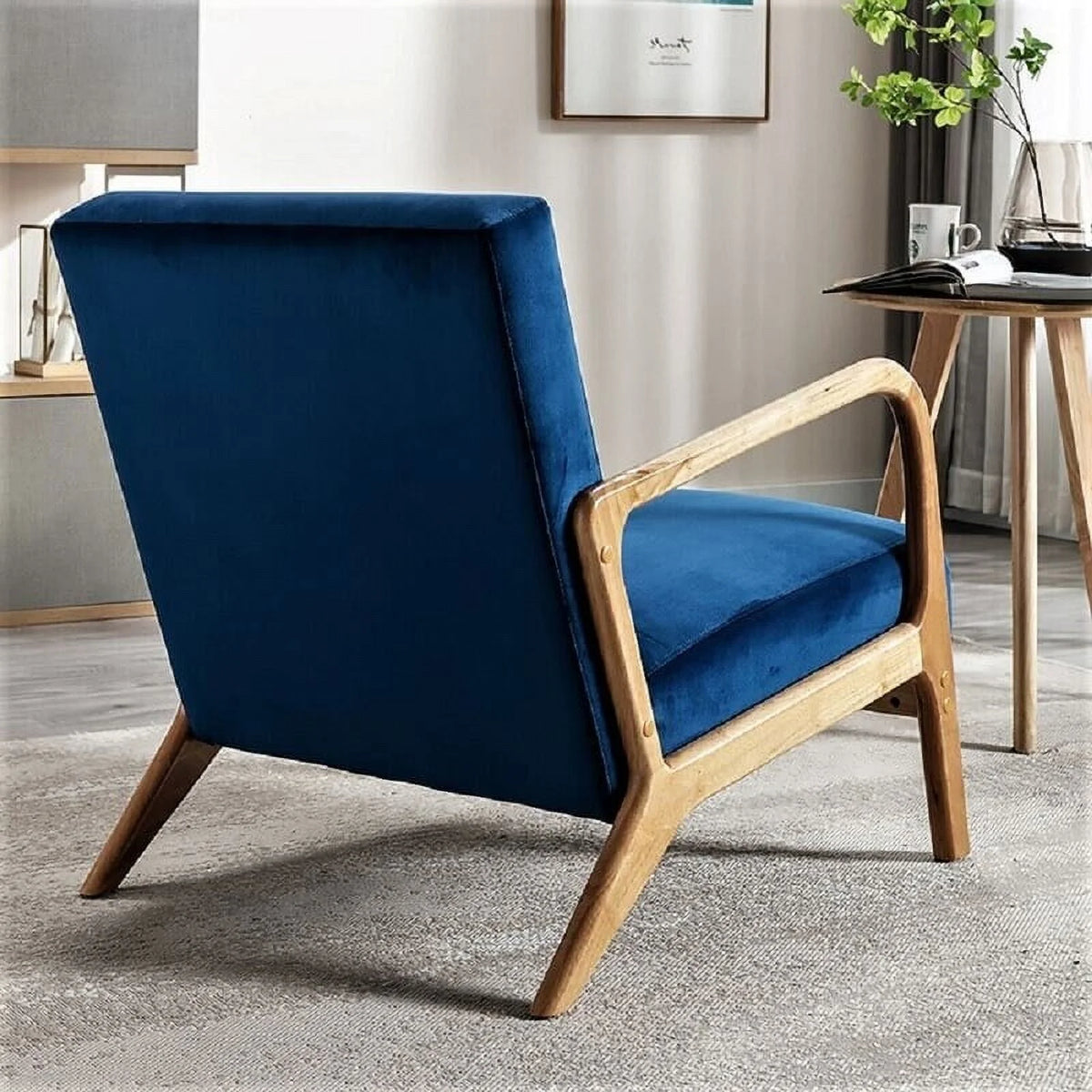 Navy Velvet Wood Armchair D5219