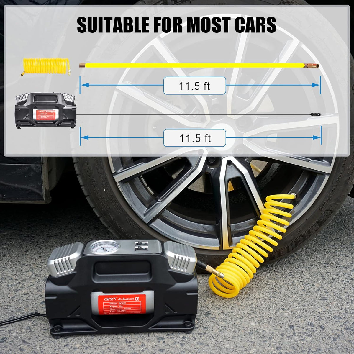 Portable 12V Heavy Duty Metal Tire Inflator 150PSI Air Compressor C879