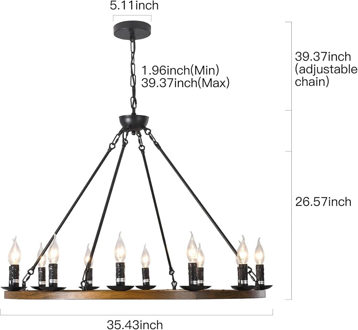 12-Lights Bronze Wagon Wheel Chandelier K945