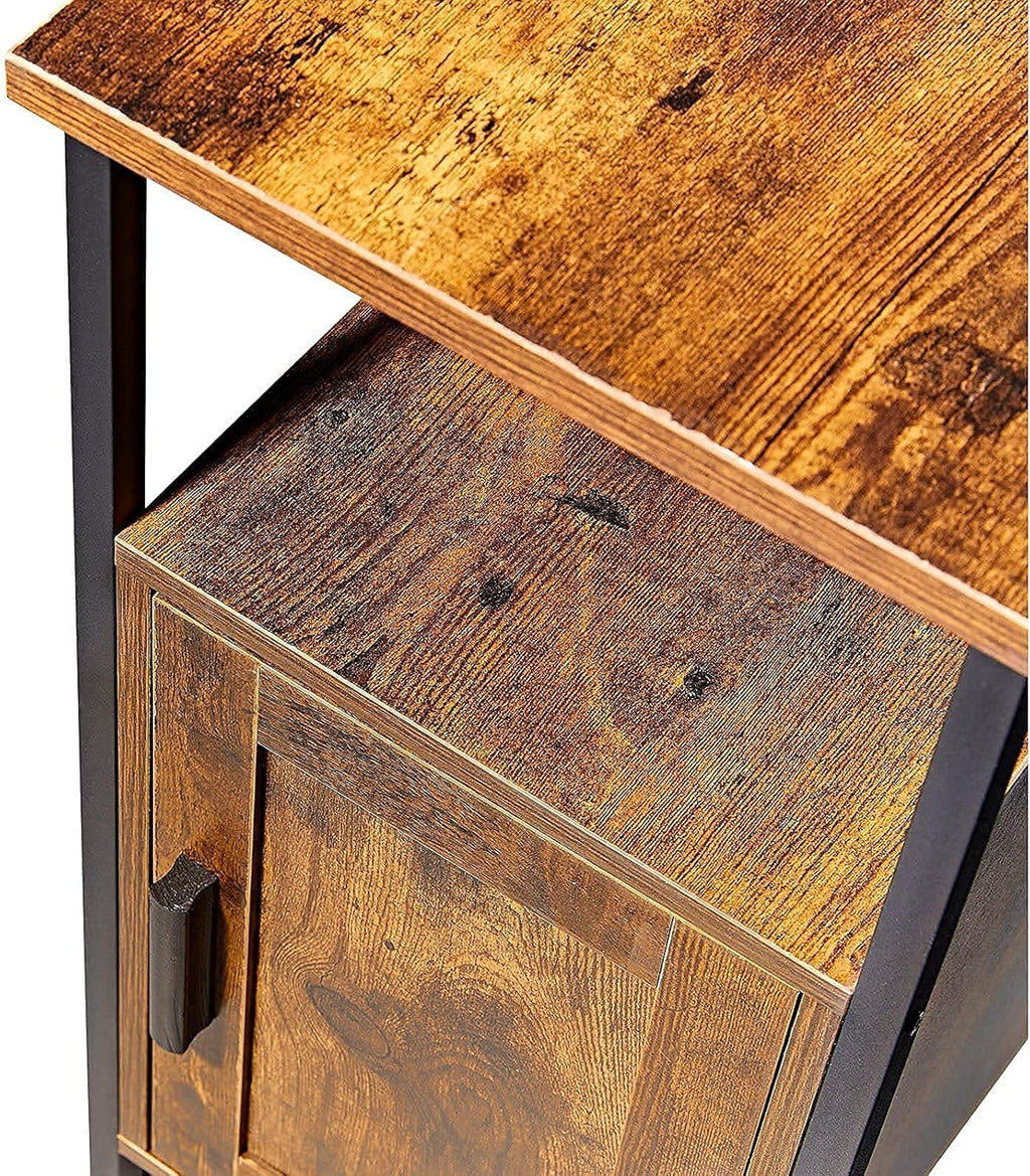 Brown Wooden End Table with Shelf and Storage Cabinet F7838