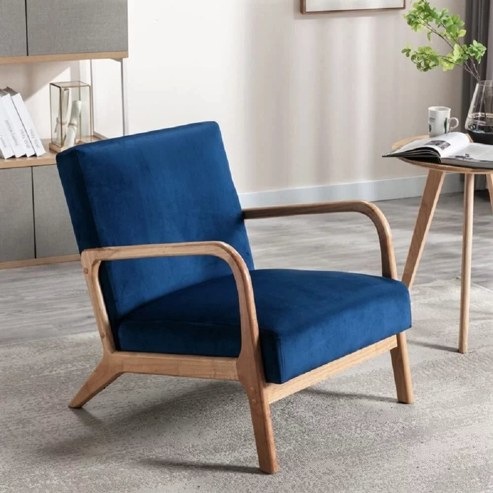 Navy Velvet Wood Armchair D5219