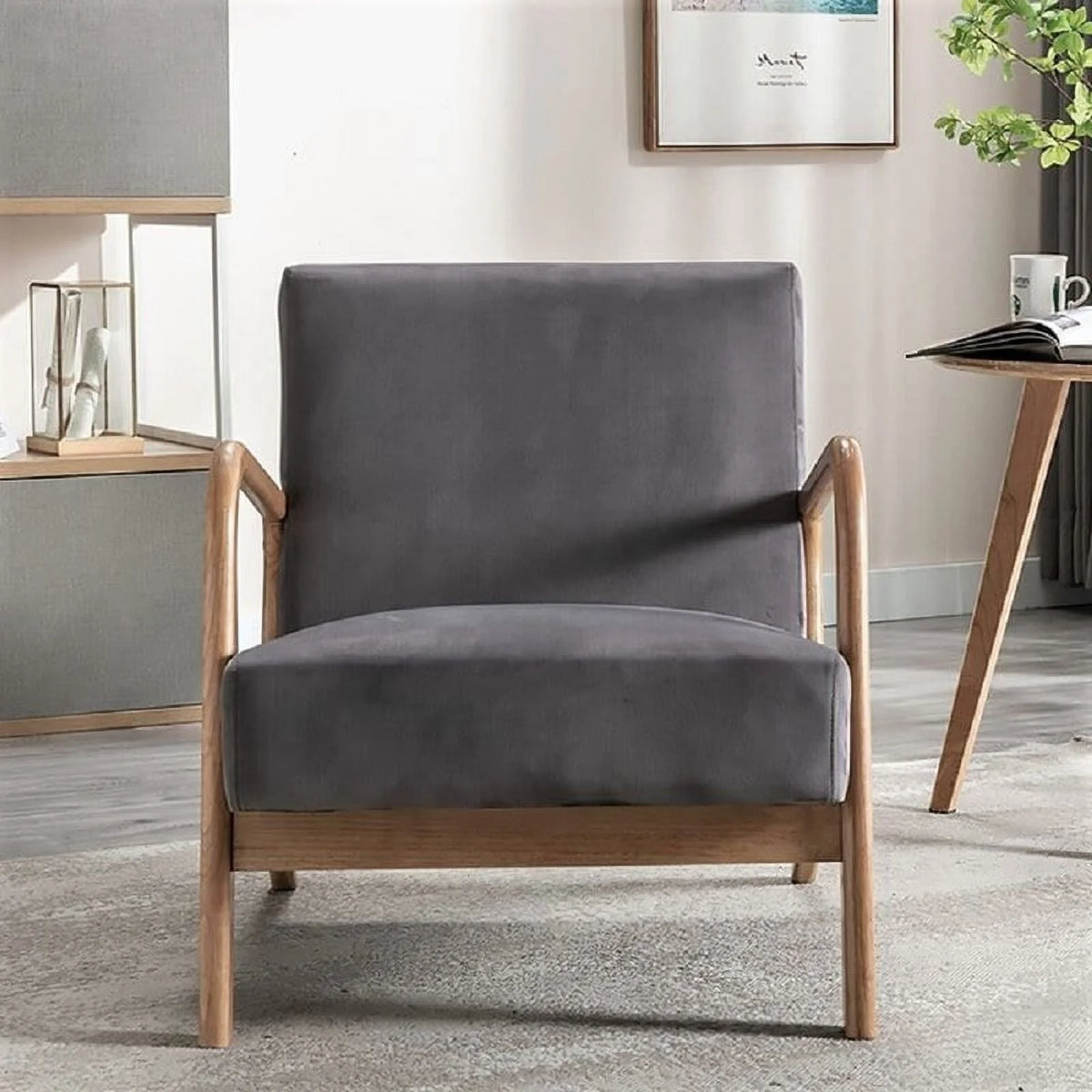 Navy Velvet Wood Armchair D5219