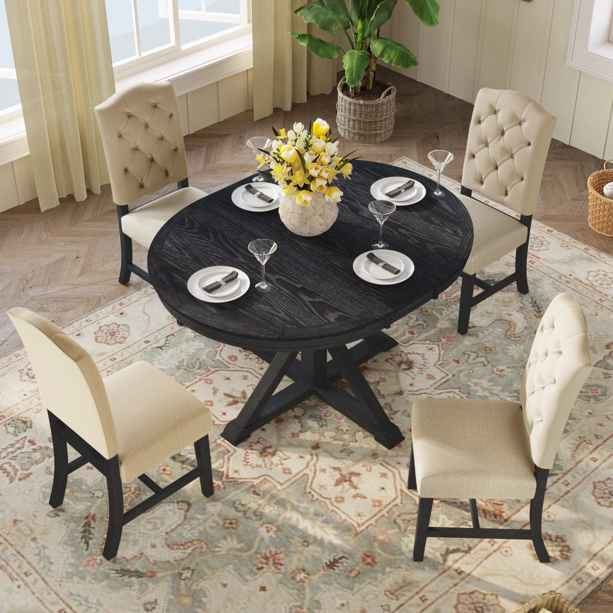 Extendable Dining Table Set with 4 Upholstered Chairs F785763