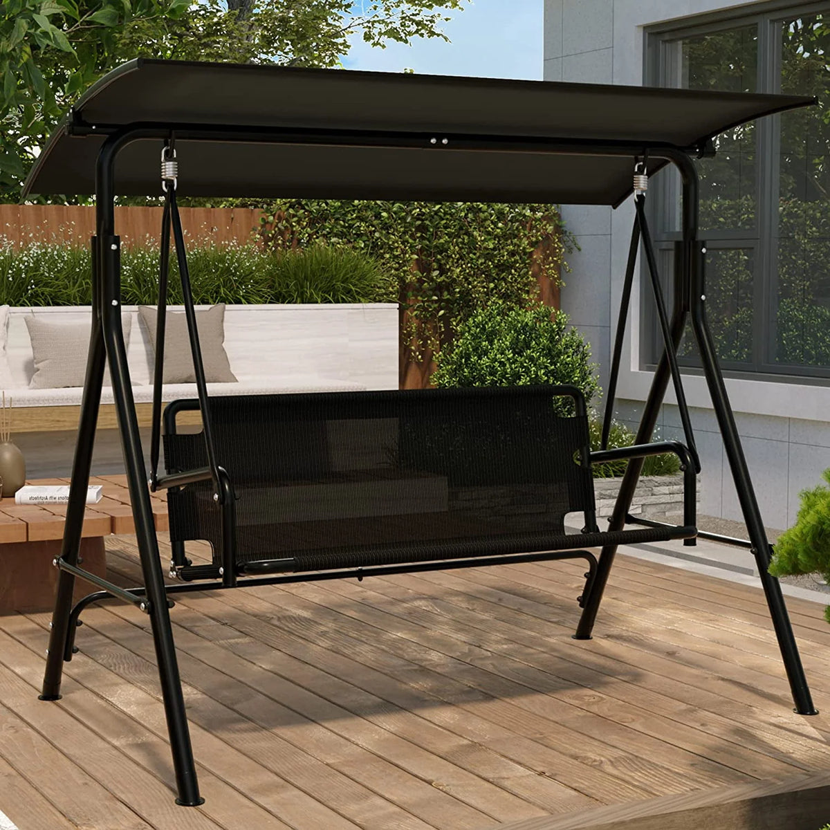3 Person Outdoor Patio Swing Chair with Adjustable Canopy X506