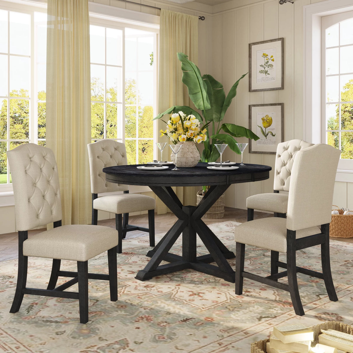 Extendable Dining Table Set with 4 Upholstered Chairs F785763