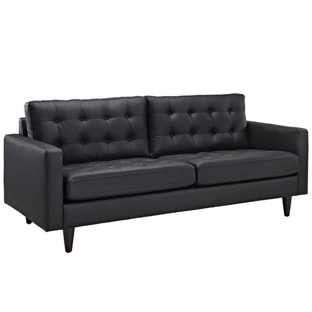 Black Leather Tufted Sofa R6839