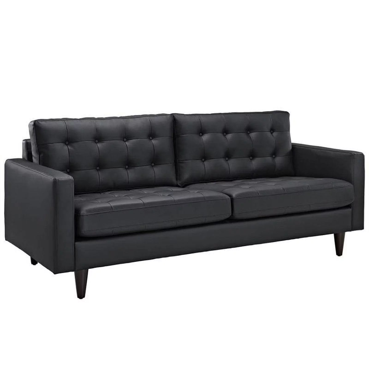 Black Leather Tufted Sofa R6839