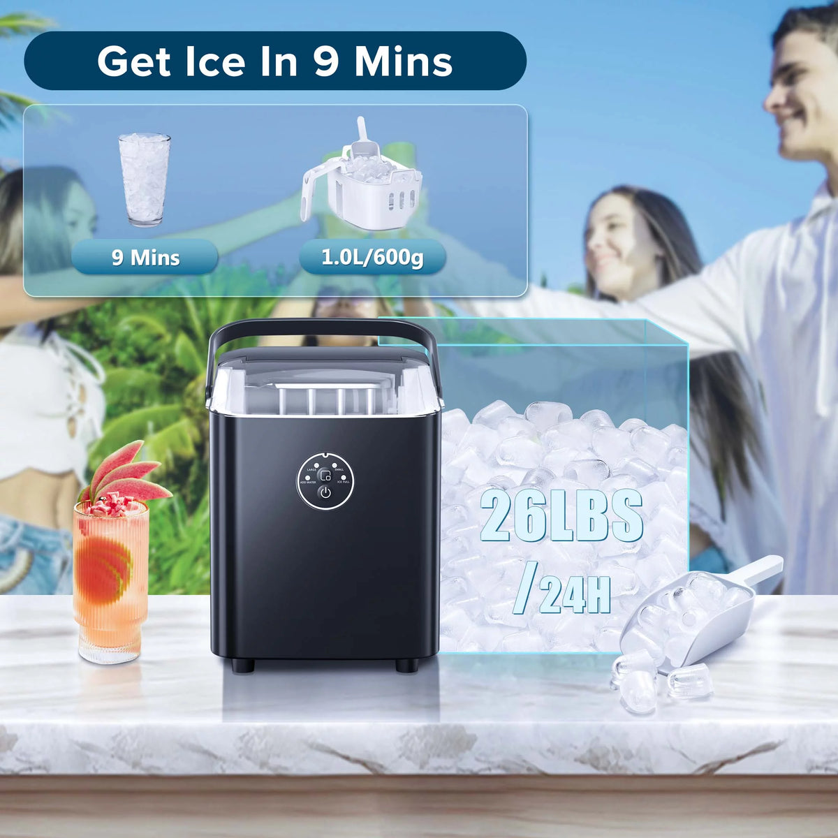 Portable Countertop Ice Maker 26lbs/24H Black R962