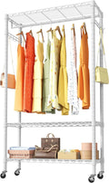 Portable Rolling Clothes Rack 3-Tier Adjustable Heavy Duty Metal White J11611