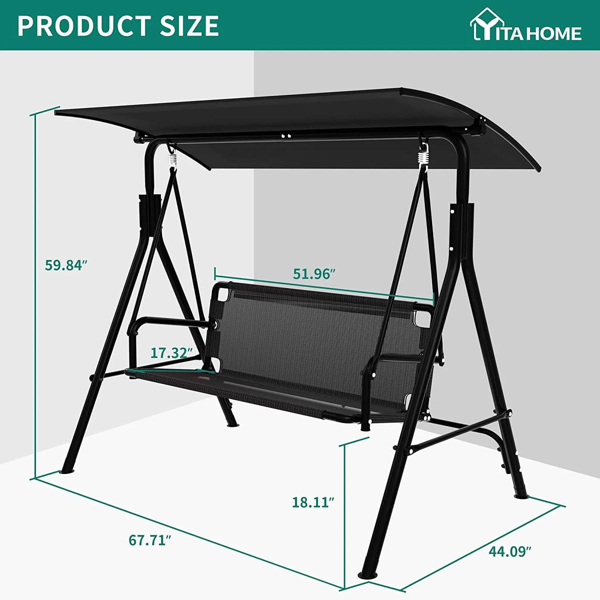 3 Person Outdoor Patio Swing Chair with Adjustable Canopy X506