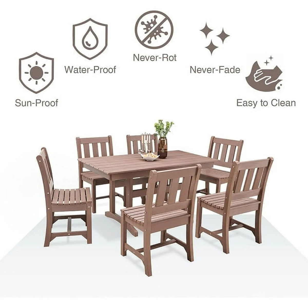 Brown 6-Person Poly Lumber Outdoor Dining Table G438340