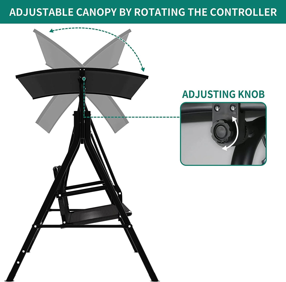3 Person Outdoor Patio Swing Chair with Adjustable Canopy X506